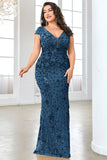 Burgundy Sheath Plus Size Sequin Mother Of The Bride Dress