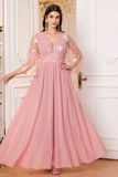 Floral Blush Pink A Line Chiffon Mother Of Bride Dress