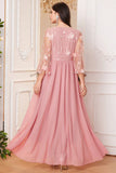 Floral Blush Pink A Line Chiffon Mother Of Bride Dress