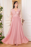 Floral Blush Pink A Line Chiffon Mother Of Bride Dress