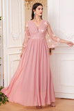 Floral Blush Pink A Line Chiffon Mother Of Bride Dress