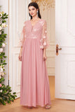 Floral Blush Pink A Line Chiffon Mother Of Bride Dress