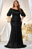 Sparkly Off The Shoulder Black Mermaid Mother Of The Bride Dress