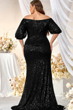 Sparkly Off The Shoulder Black Mermaid Mother Of The Bride Dress
