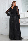 Sparkly Long Sleeves Sheath Black Mother Of Bride Dress