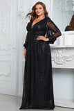 Sparkly Long Sleeves Sheath Black Mother Of Bride Dress