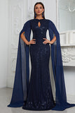 Sparkly Mermaid Navy Cape Mother Of Bride Dress