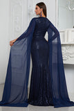 Sparkly Mermaid Navy Cape Mother Of Bride Dress