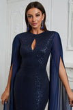 Sparkly Mermaid Navy Cape Mother Of Bride Dress