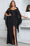 Black Sheath Sequins Flutter Sleeves Mother Of Bride Dress