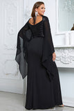 Black Sheath Sequins Flutter Sleeves Mother Of Bride Dress