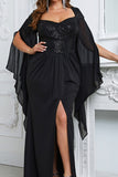 Black Sheath Sequins Flutter Sleeves Mother Of Bride Dress