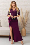 Grape Sheath V Neck Lace Mother Of Bride Dress