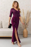 Grape Sheath V Neck Lace Mother Of Bride Dress