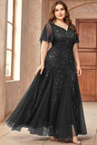 Sparkly Black A Line Plus Size Mother Of The Bride Dress