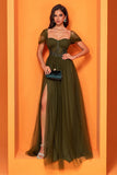 Olive A Line Appliqued Chiffon Mother of the Bride Dress with Slit