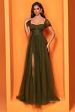 Olive A Line Appliqued Chiffon Mother of the Bride Dress with Slit