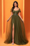 Olive A Line Appliqued Chiffon Mother of the Bride Dress with Slit