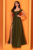 Olive A Line Appliqued Chiffon Mother of the Bride Dress with Slit