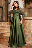 Plus Size A Line Appliqued V-Neck Olive Mother of the Bride Dress
