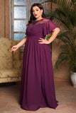 A Line Illusion Neck Grape Plus Size Mother of the Bride Dress