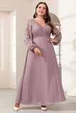 Purple A Line Plus Size Mother of the Bride Dress with Long Sleeves