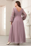 Purple A Line Plus Size Mother of the Bride Dress with Long Sleeves