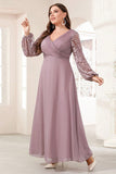 Purple A Line Plus Size Mother of the Bride Dress with Long Sleeves