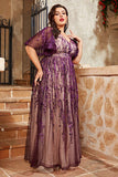Purple A Line Appliqued Plus Size Mother of the Bride Dress