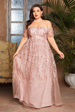 Off the Shoulder A Line Appliqued Blush Plus Size Mother of the Bride Dress