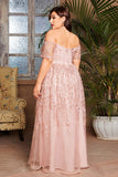 Off the Shoulder A Line Appliqued Blush Plus Size Mother of the Bride Dress