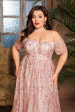 Off the Shoulder A Line Appliqued Blush Plus Size Mother of the Bride Dress