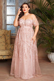 Off the Shoulder A Line Appliqued Blush Plus Size Mother of the Bride Dress