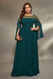 Glitter A Line Illusion Neck Peacock Blue Plus Size Mother of the Bride Dress