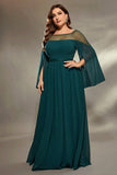 Glitter A Line Illusion Neck Peacock Blue Plus Size Mother of the Bride Dress