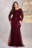 Mermaid Sequins Burgundy Plus Size Mother of the Bride Dress with Long Sleeves