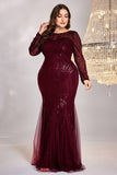 Mermaid Sequins Burgundy Plus Size Mother of the Bride Dress with Long Sleeves