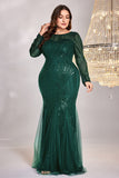 Mermaid Sequins Burgundy Plus Size Mother of the Bride Dress with Long Sleeves