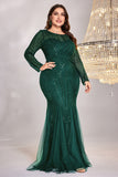 Mermaid Sequins Burgundy Plus Size Mother of the Bride Dress with Long Sleeves
