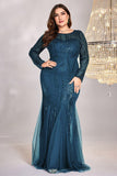 Mermaid Sequins Burgundy Plus Size Mother of the Bride Dress with Long Sleeves