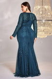 Mermaid Sequins Burgundy Plus Size Mother of the Bride Dress with Long Sleeves