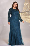 Mermaid Sequins Burgundy Plus Size Mother of the Bride Dress with Long Sleeves