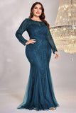 Mermaid Sequins Burgundy Plus Size Mother of the Bride Dress with Long Sleeves