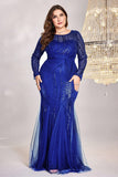 Mermaid Sequins Burgundy Plus Size Mother of the Bride Dress with Long Sleeves