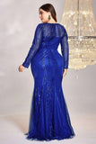 Mermaid Sequins Burgundy Plus Size Mother of the Bride Dress with Long Sleeves
