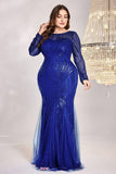 Mermaid Sequins Burgundy Plus Size Mother of the Bride Dress with Long Sleeves