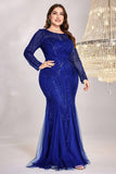 Mermaid Sequins Burgundy Plus Size Mother of the Bride Dress with Long Sleeves