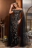 Satin Appliqued Sheath Black Gold Mother of the Bride Dress with Cape
