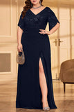 Sparkly A Line Plus Size V-Neck Black Mother of the Bride Dress with Slit