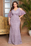 Mermaid Ruffled Appliqued Purple Plus Size Mother of the Bride Dress